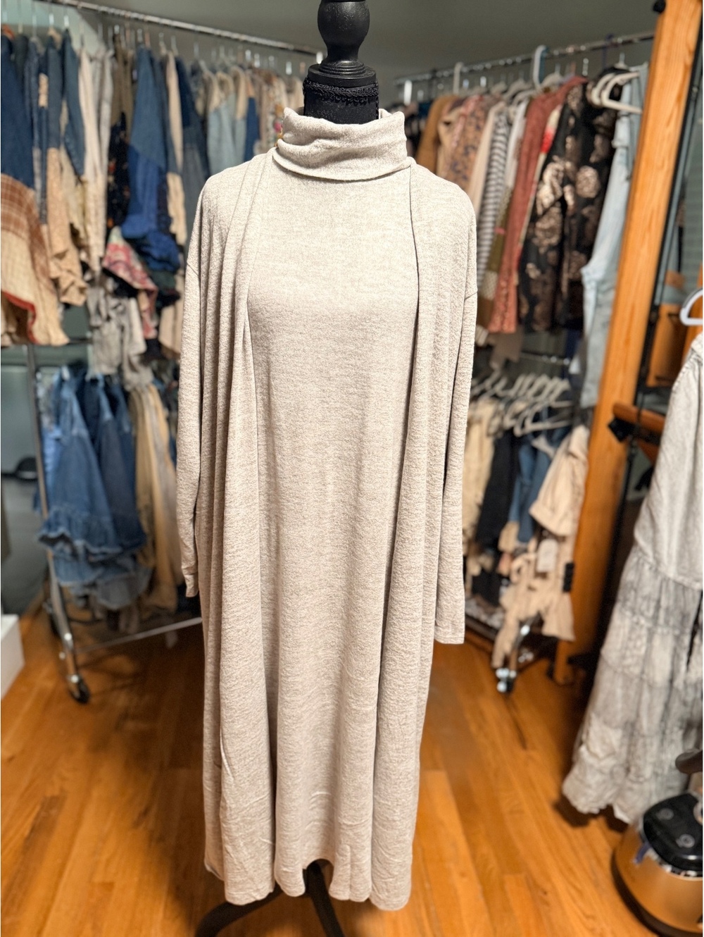 DEAR SCARLETT Glam Set Turtleneck Midi Dress & Cardigan Heather Grey NWT S - Picture 3 of 7